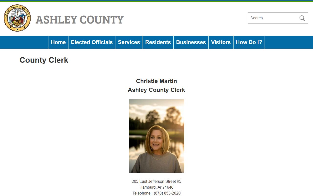 Ashley County Clerk office handling probate and marriage records related to family court