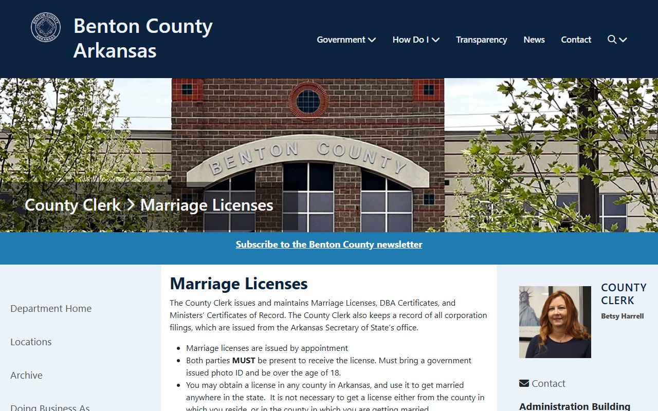 Benton County Clerk office for marriage licenses and probate records in Bentonville