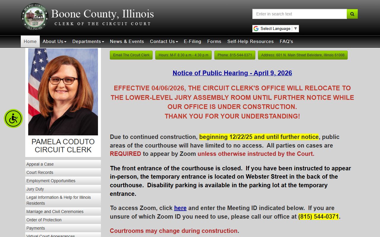 Boone County family court schedule and hearing information