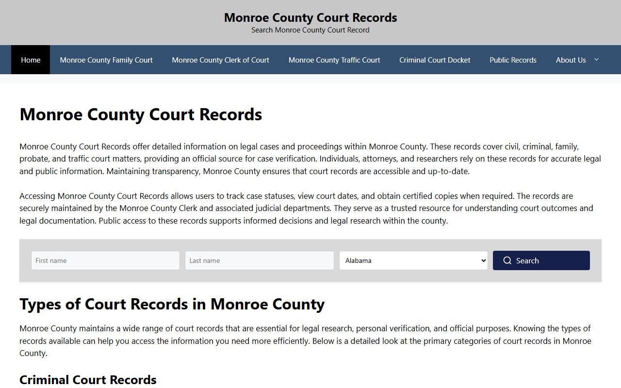 Monroe County court records portal for family court access in Clarendon