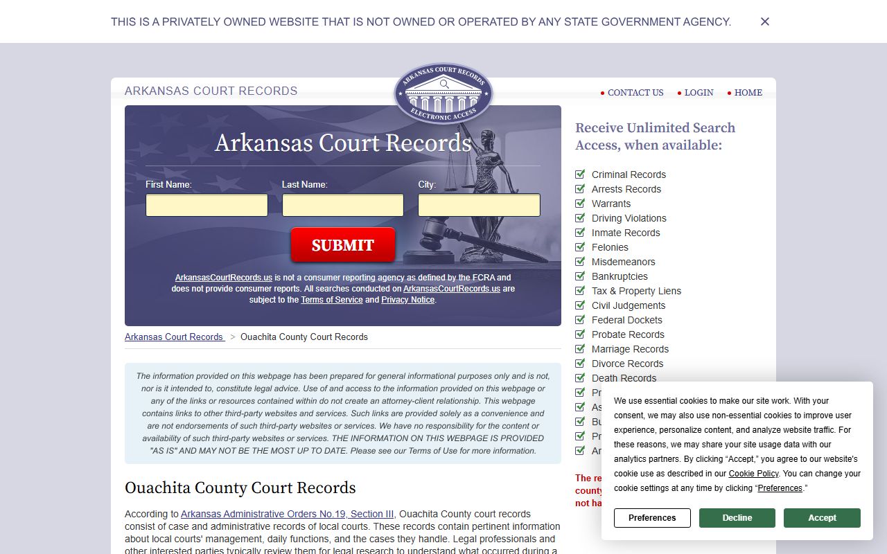 Ouachita County court records portal for family court access in Camden