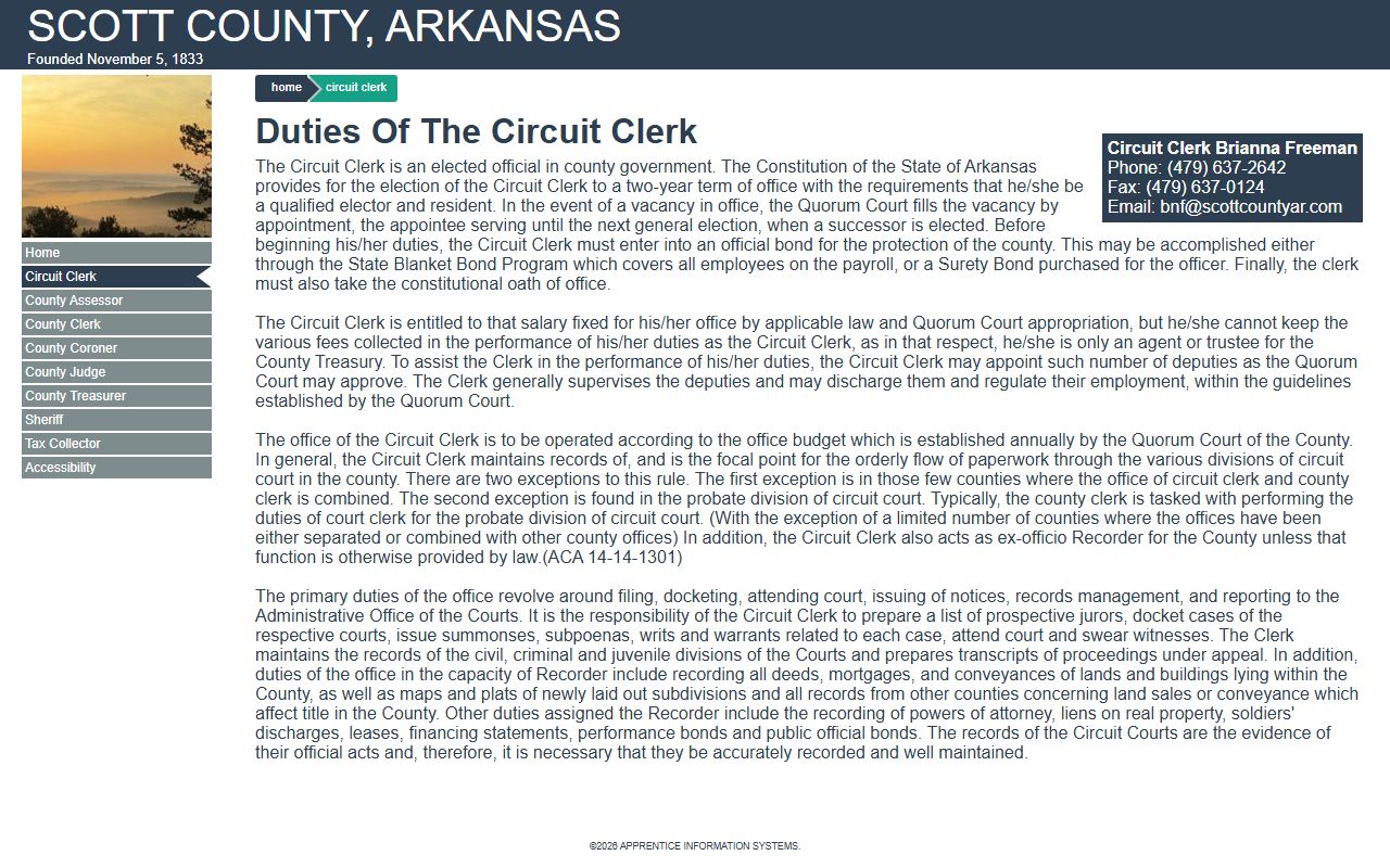 Scott County Circuit Clerk website for family court records in Waldron Arkansas