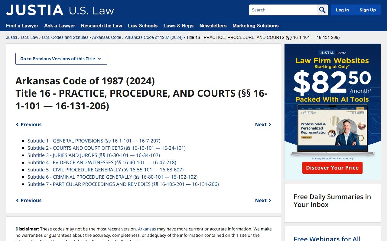 Arkansas Code Title 16 governing family court records and court procedures