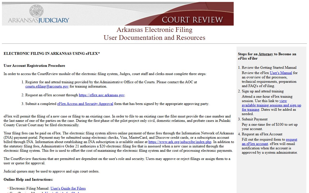 Arkansas eFlex electronic filing system for family court case filings