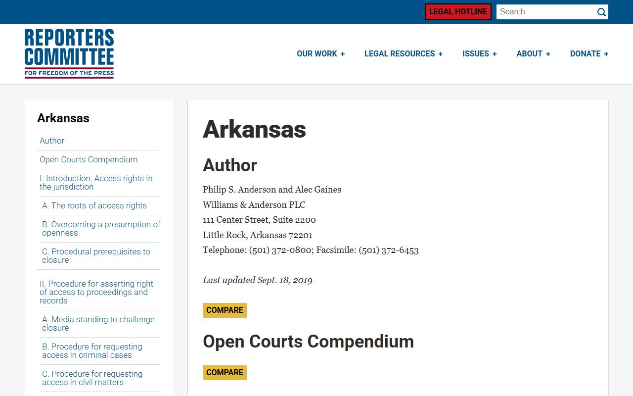 Reporters Committee analysis of Arkansas open courts and family court record access